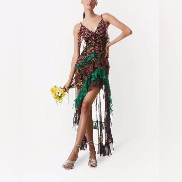 LIKE NEW ALICE + OLIVIA Laverne Asymmetric Ruffled Dress 0-2 Extra Small Floral - Picture 2 of 13